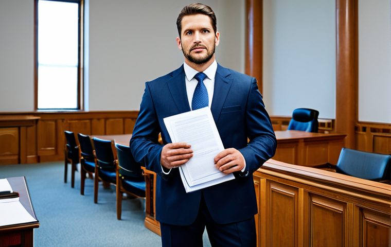 Intellectual Property Litigation**

"A professional lawyer in a modest business suit, standing in a modern courtroom, holding legal documents, fully clothed, appropriate attire, safe for work, perfect anatomy, correct proportions, professional legal environment, high quality, professional"

**