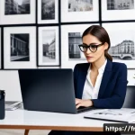 Home 20 지적재산권 실무 케이스 스터디 - A professional female photographer in a modern Parisian studio, surrounded by high-end cameras and a...